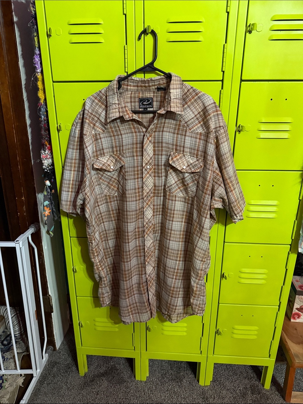 Roper Orange and Cream Plaid Short-Sleeve Button-Down